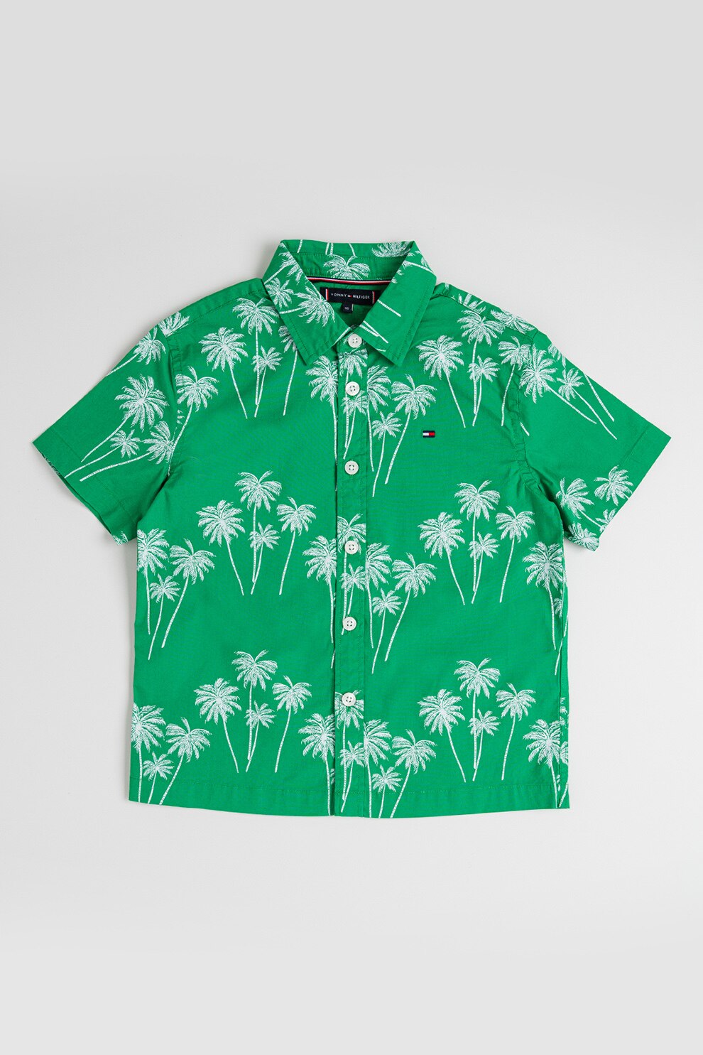 Tommy Hilfiger, Camasa cu model si maneci scurte, Alb, Verde, 170 CM