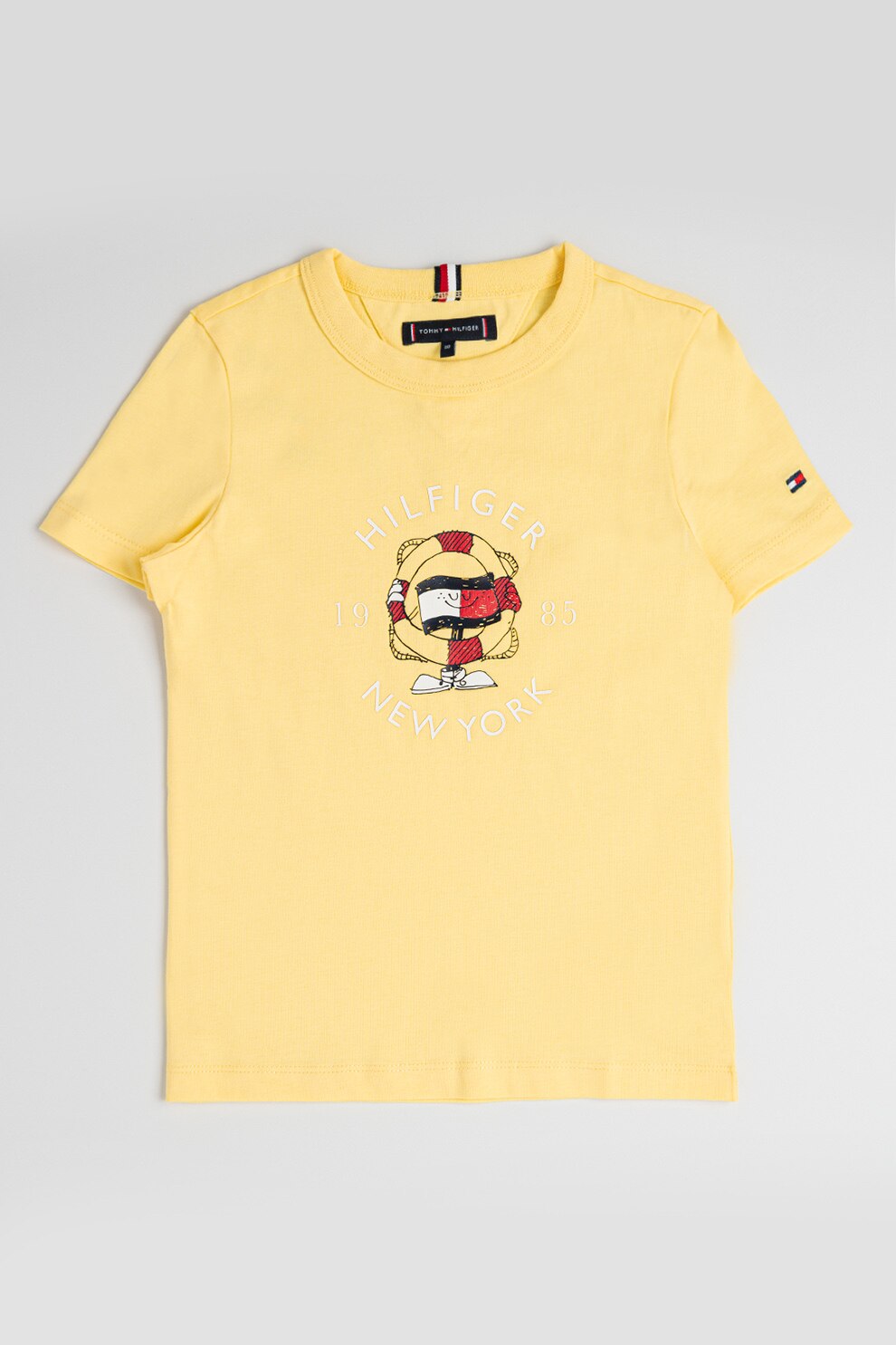Tommy Hilfiger, Tricou de bumbac cu logo, Alb, Galben pai, Rosu inchis, 170 CM