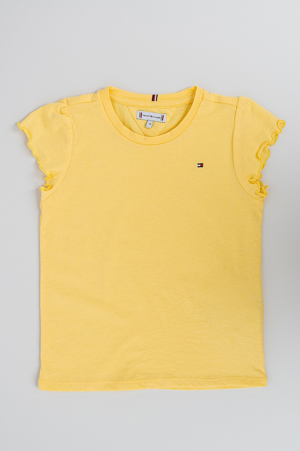 Tommy Hilfiger, Tricou cu maneci cu volane, Galben pai, 164 CM