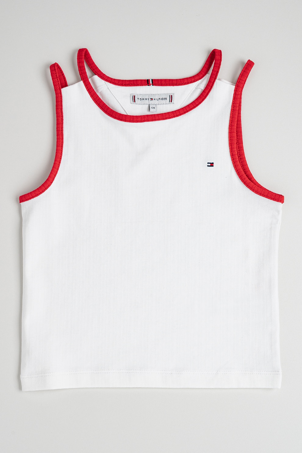 Tommy Hilfiger, Top cambrat cu logo discret, Rosu, Alb, 164 CM