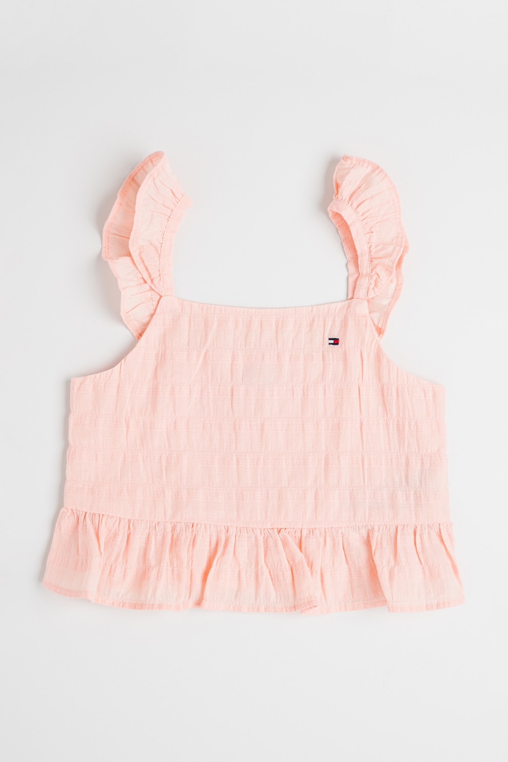 Tommy Hilfiger, Top din amestec de bumbac cu volane, Roz pal, 152 CM