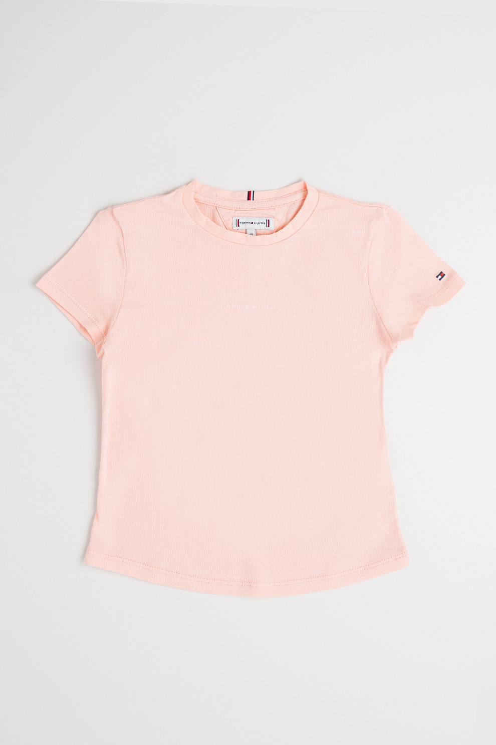 Tommy Hilfiger, Tricou cu decolteu la baza gatului si logo, Roz pal, 164 CM