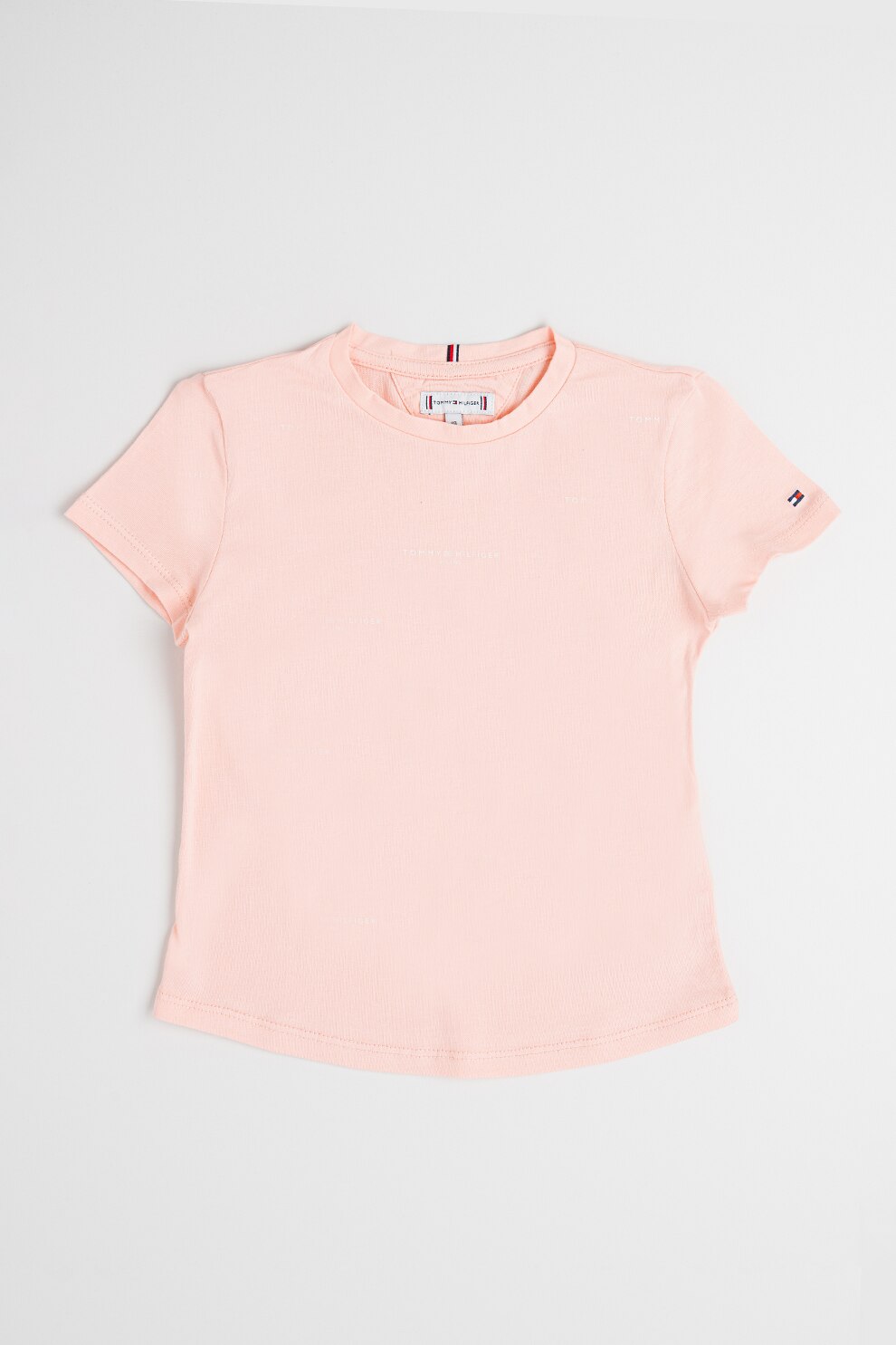 Tommy Hilfiger, Tricou cu decolteu la baza gatului si logo, Roz pal, 170 CM
