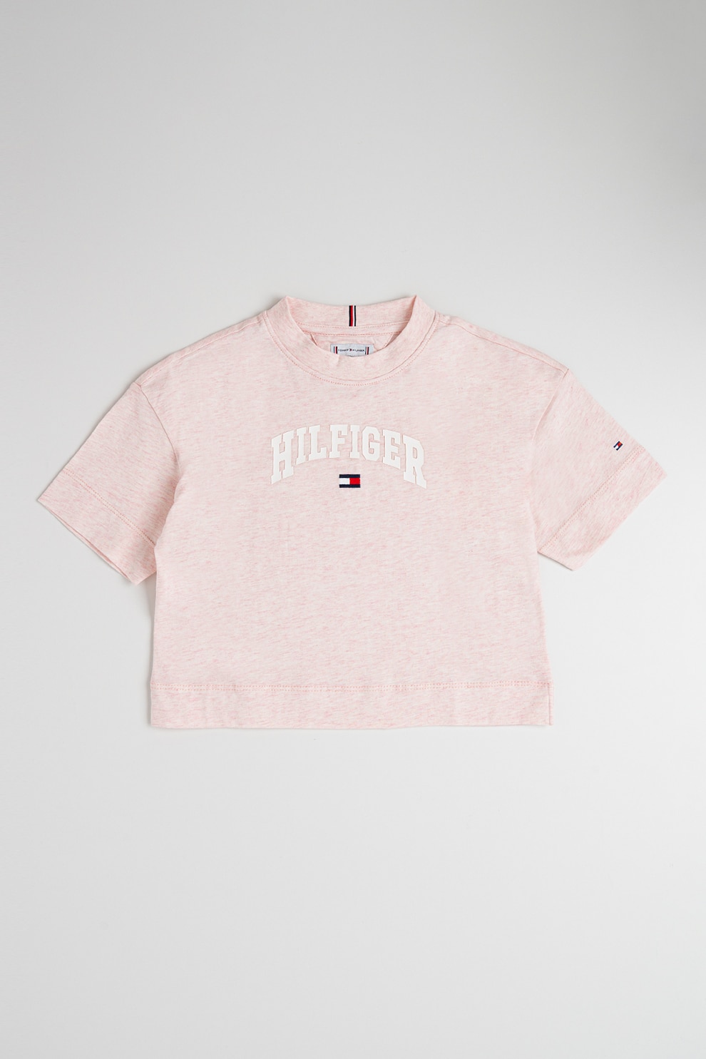 Tommy Hilfiger, Tricou cu imprimeu logo, Roz melange, 152 CM