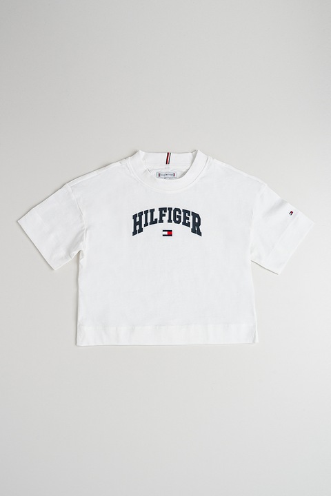 Tommy Hilfiger, Тениска с лого, Бял/Ултрамарин синьо