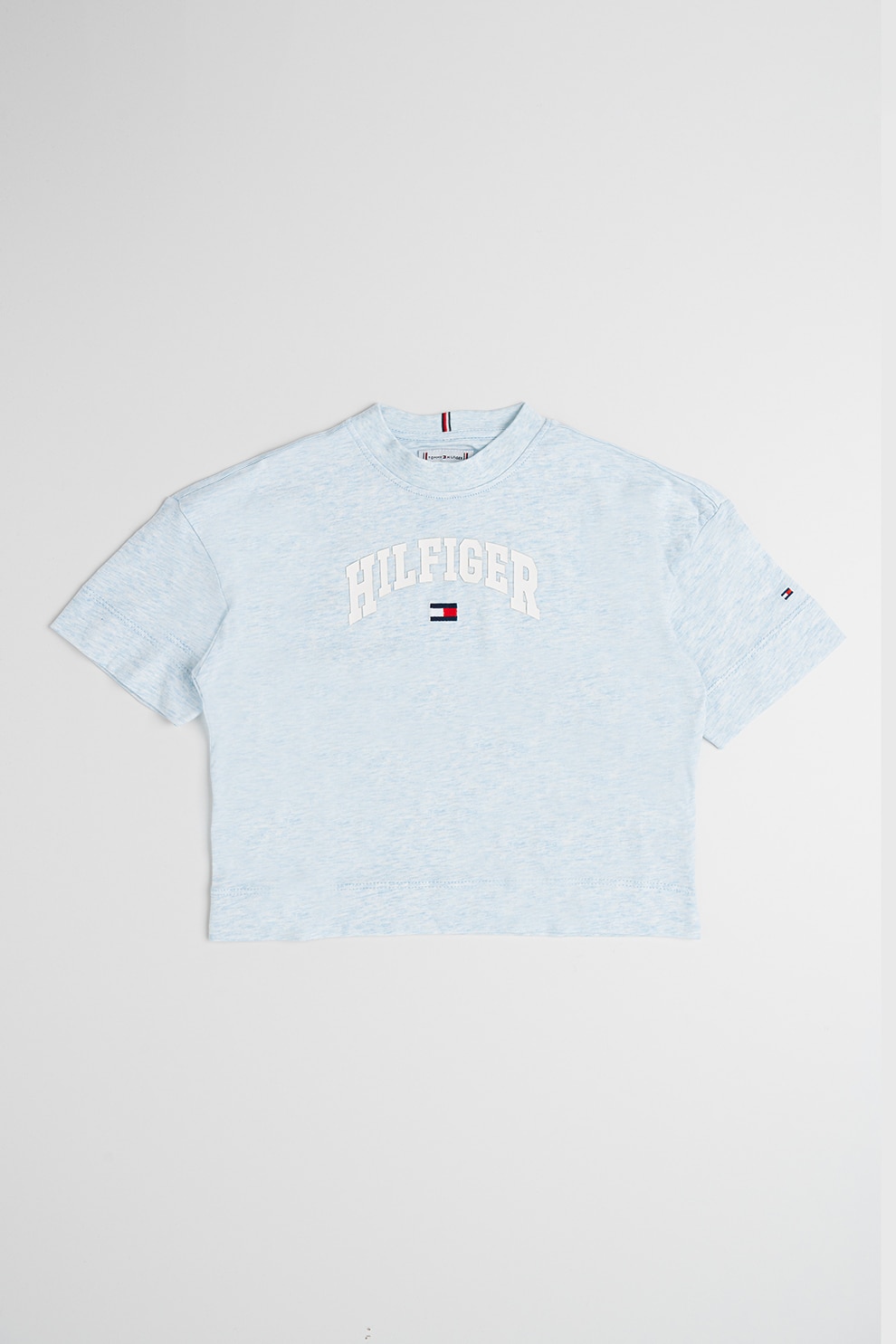 Tommy Hilfiger, Tricou cu imprimeu logo, Albastru deschis melange, 128 CM