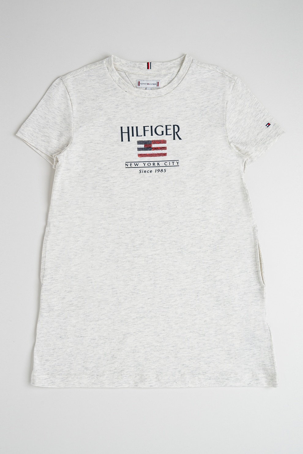 Tommy Hilfiger, Rochie mini cu imprimeu logo, Gri melange, 140 CM