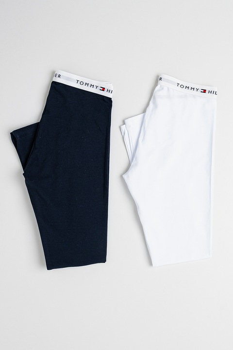 Tommy Hilfiger, Logós leggings, Fehér/Tengerészkék, 128-140 CM