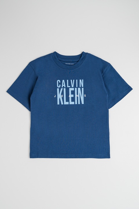 CALVIN KLEIN, Logómintás pamutpóló, Fehér/Sötétkék/Levendulakék