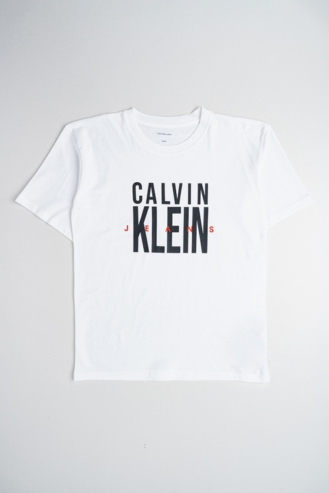 CALVIN KLEIN, Logómintás pamutpóló, Piros/Fehér/Fekete