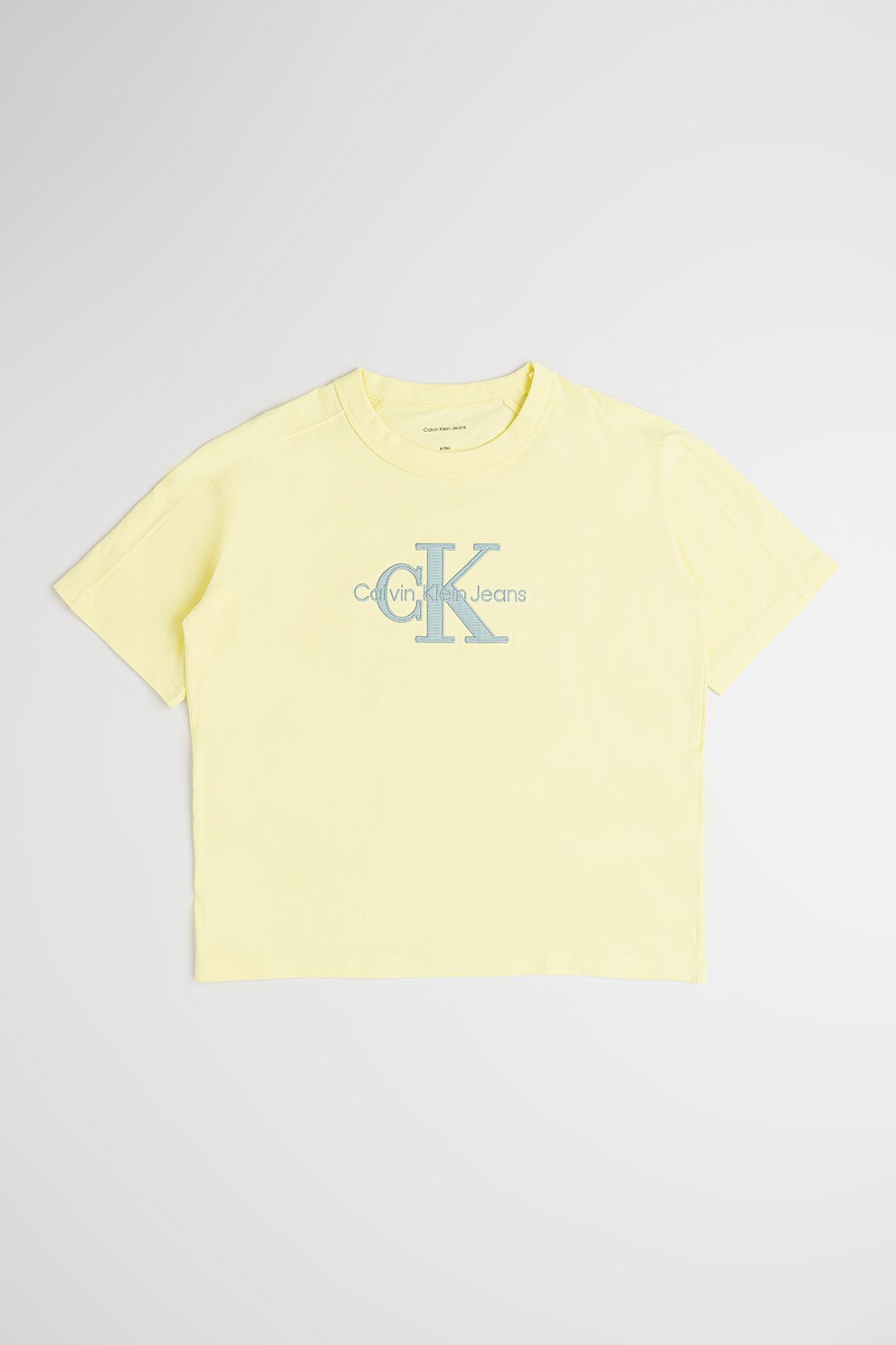 CALVIN KLEIN, Tricou cu logo si decolteu la baza gatului, Albastru prafuit, Galben pai, 170 CM