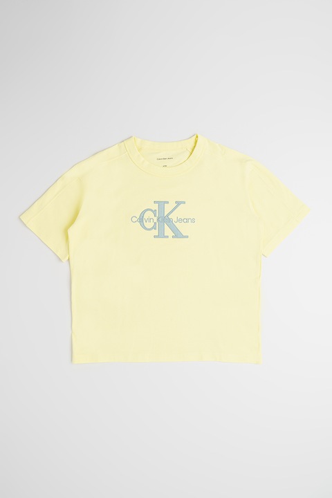 CALVIN KLEIN, Kerek nyakú logós póló, Púderkék/Szalmasárga