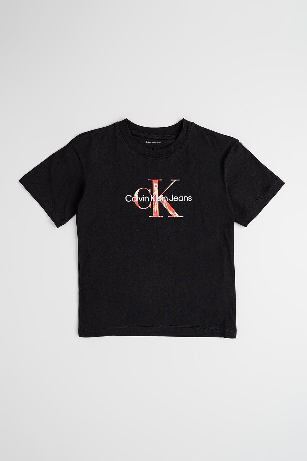 CALVIN KLEIN, Tricou de bumbac cu logo, Negru, Rosu inchis, Argintiu, 164 CM