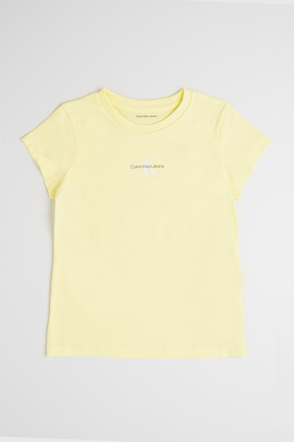 CALVIN KLEIN, Tricou de bumbac cu decolteu la baza gatului, Galben pal, 170 CM