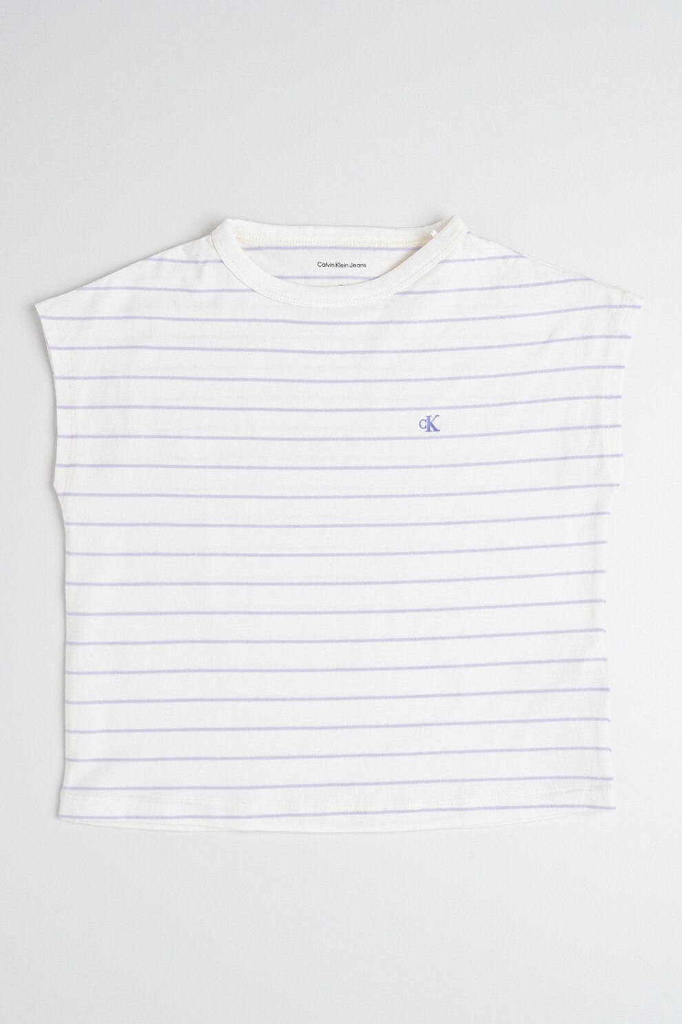 CALVIN KLEIN, Tricou crop cu dungi, Alb, Lila, 164 CM