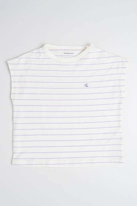 CALVIN KLEIN, Csíkos crop póló, Fehér/Halványlila