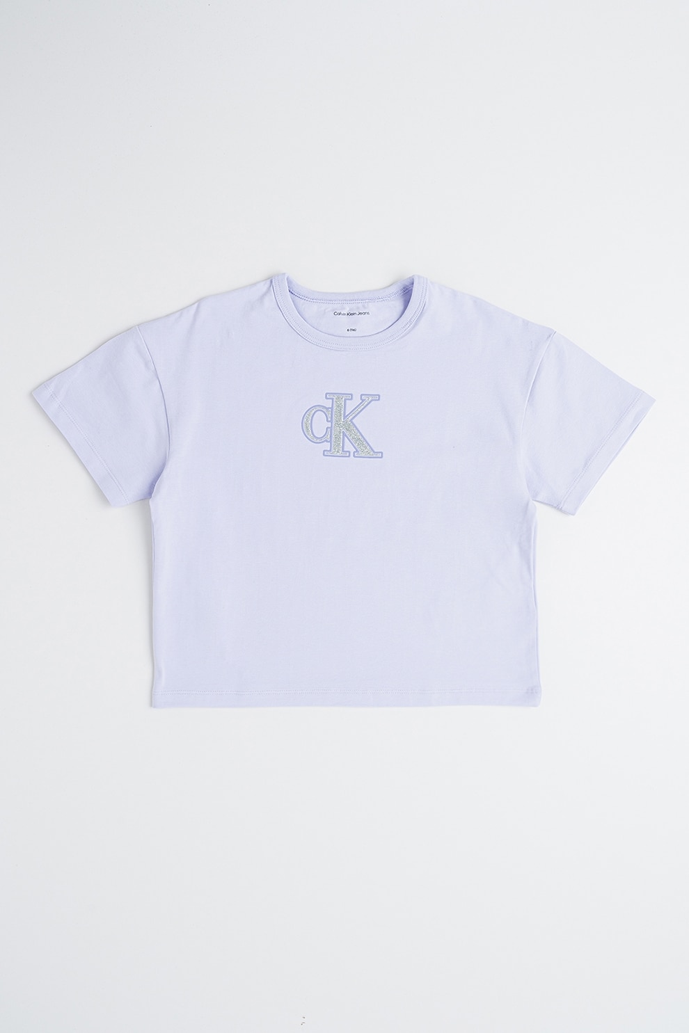 CALVIN KLEIN, Tricou crop cu logo stralucitor, Lila, Argintiu, 170 CM