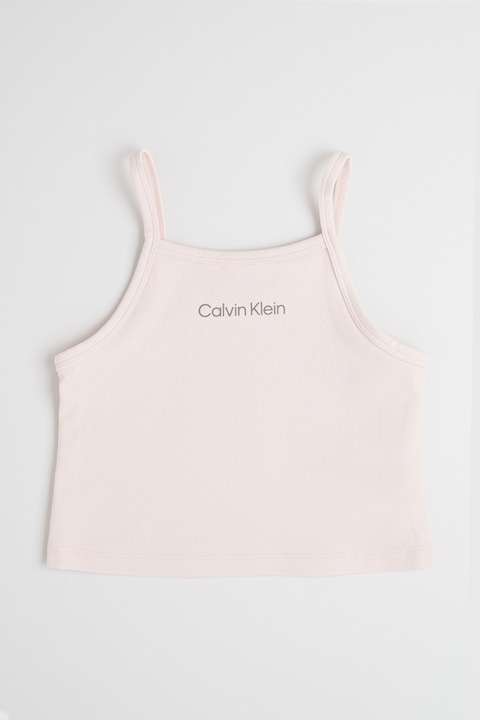CALVIN KLEIN, Szögletes nyakú top, Halvány rózsaszín/Sötétszürke