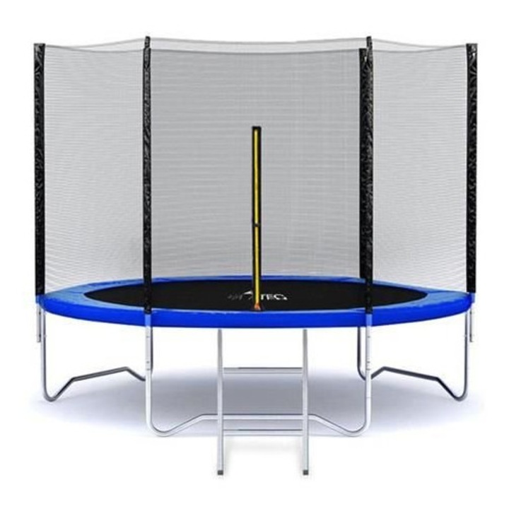 Trambulina pentru copii cu plasa de protectie idealSTORE FREE THE JUMP COLLECTION, Diametru 183 cm, Fabricata din Otel, Echipata cu 42 de arcuri de Sustinere ce suporta pana la 150 de Kg, Accesorizata cu Scara de Acces, Certificat de siguranta TUV-GS-CE
