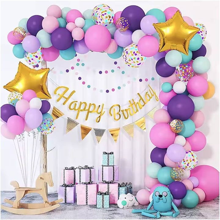 Балони за Arcade HAPPY BIRTHDAY, Flippy, декоративни латексови балони, Комплект Микс 127 цветни балона, Многоцветни