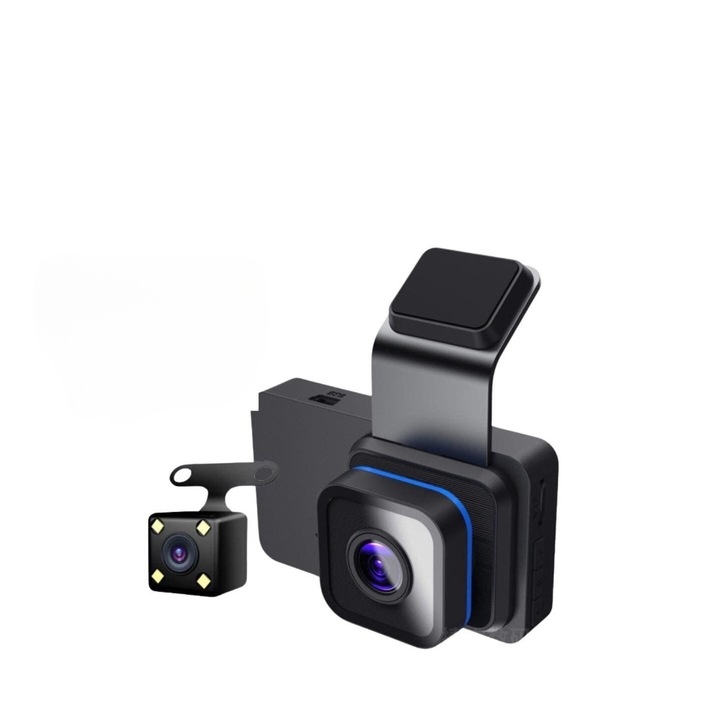 Camera auto WIFI, Dual Cam Pro, unghi de filmare de 150 °, rezistenta anti soc, senzor G, monitorizare a parcarii, ecran LCD de 3 inch, functie de focalizare asupra placutelor de inmatriculare, redare video la mersul in marsalier