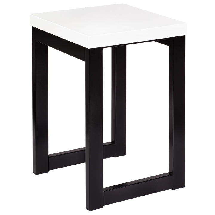 Taburet din lemn cu cadru metalic LOFT, Specwood 30x30x46 cm, modern suport flori, masuta decorativa sau taburet mic - Alb