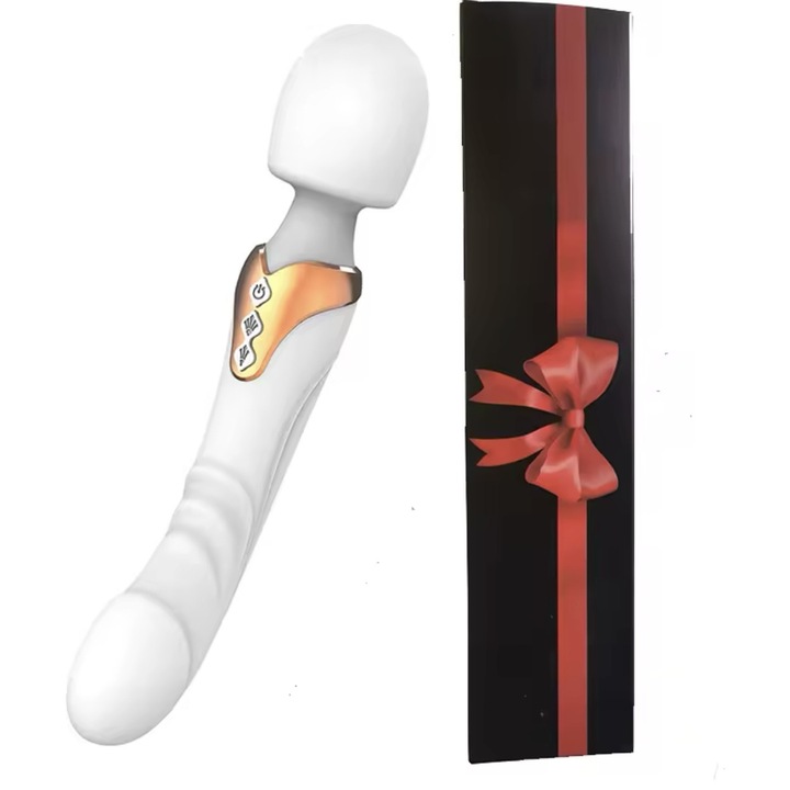 Multifunkcionális vibrátor, vibrátor, 10 féle vibráció, csendes, csiklóstimulátor, hüvelyi G-pont, újratölthető, ergonomikus, puha szilikon, vízálló, 25,3*18*4,8cm, fehér-arany