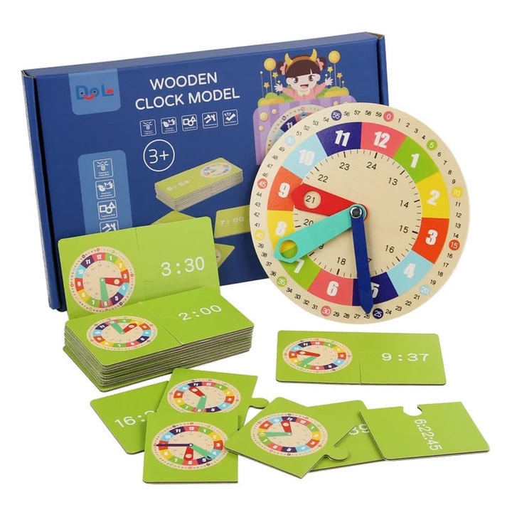Ceas Didactic pentru Copii, Ceas Educational pentru Invatarea Timpului, Jucarie Puzzle pentru Prescolari