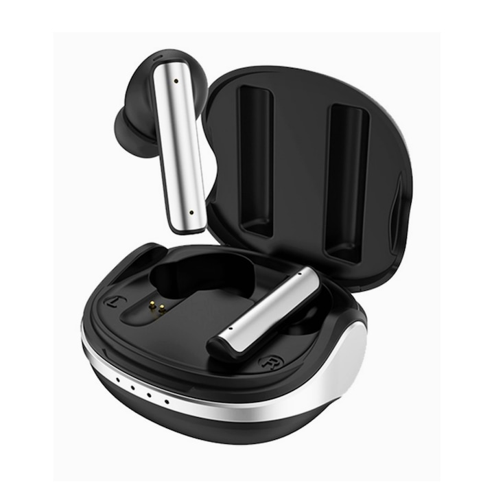 Безжични Bluetooth 5.3 ANC слушалки, хендсфри с HD микрофон, активно шумопотискане, прозрачен режим, 28 часа живот на батерията, мощен бас, IPX5 водоустойчивост, игри, спорт, iOS и Android, черни