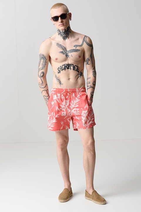 Tommy Hilfiger, Плувни шорти с преливащи се цветове, Бял/Яркорозово