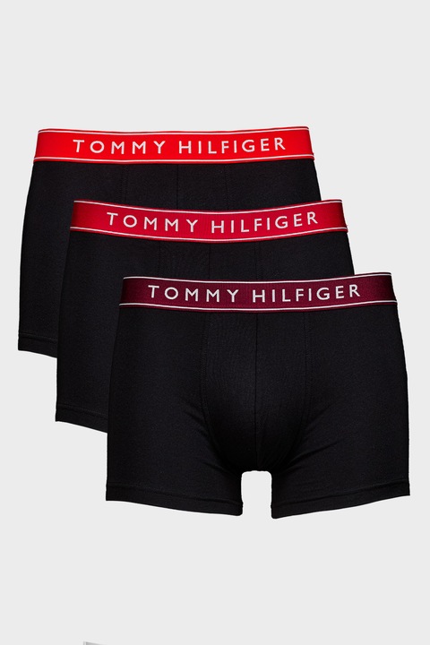Tommy Hilfiger, Set de boxeri cu banda logo in talie - 3 perechi, Rosu/Visiniu/Negru