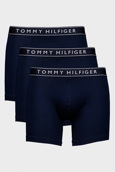 Tommy Hilfiger, Set de boxeri din amestec de bumbac cu banda logo in talie - 3 perechi, Bleumarin
