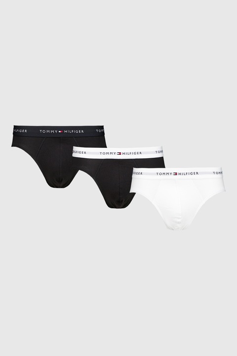 Tommy Hilfiger, Set de chiloti din amestec de bumbac - 3 piese, Alb/Negru