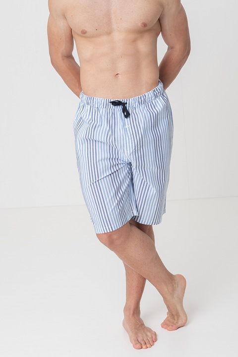 Tommy Hilfiger, Organikuspamut bermuda pizsamanadrág, Fehér/Azúrkék