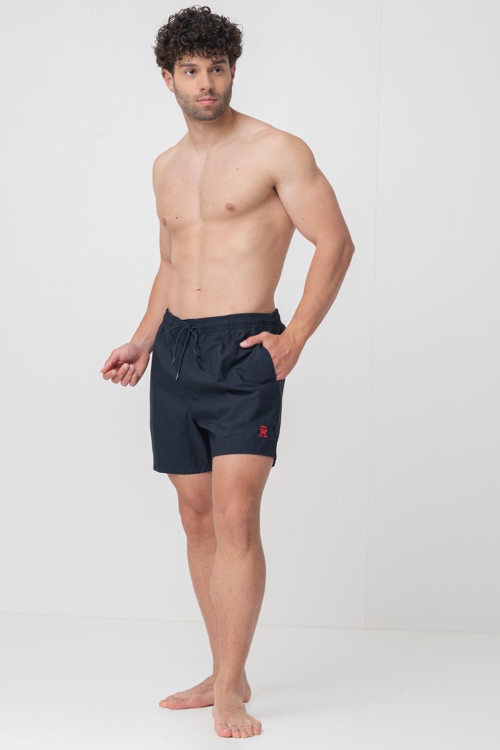DeFacto, Pantaloni scurti de baie cu talie ajustabila, Albastru
