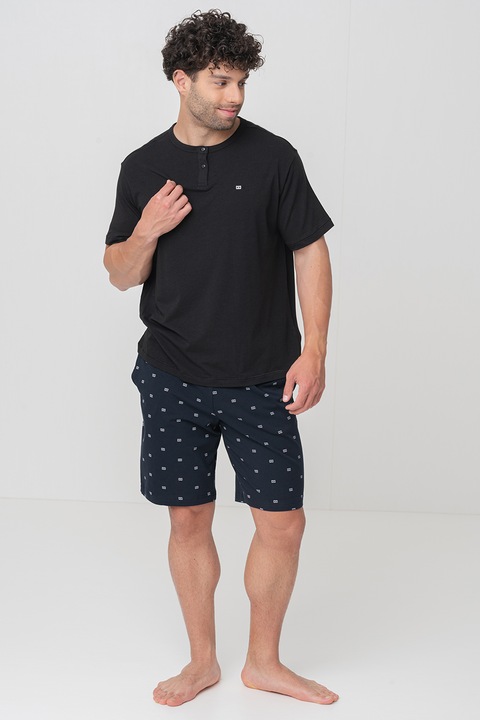 Tommy Hilfiger, Tricou de pijama din amestec de bumbac organic, Negru