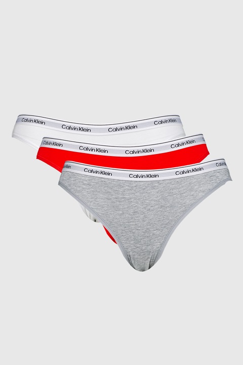 CALVIN KLEIN, Бикини с лого - 3 чифта, Бордо/Меланж тъмно сиво/Бял