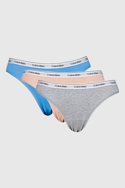 CALVIN KLEIN, Set de chiloti cu logo - 3 perechi, Roz somon, Albastru deschis, Gri inchis, L