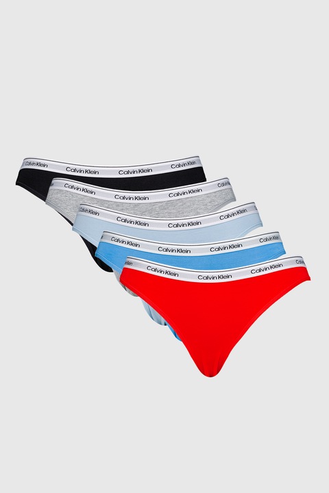CALVIN KLEIN, Бикини с лого - 5 чифта, Червен/Сив меланж/Светлосин