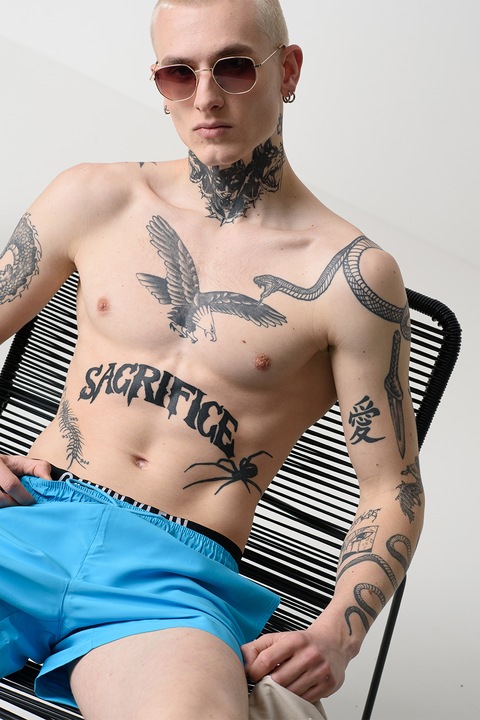 CALVIN KLEIN, Húzózsinóros logós fürdőnadrág, Világoskék