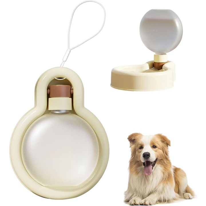 Cana de apa pentru animale de companie, portabila si pliabila, capacitate mare de 500 ml, sticla transparenta mata, material anti-cadere din rasina PP, un produs indispensabil pentru calatoriile in aer liber, alb