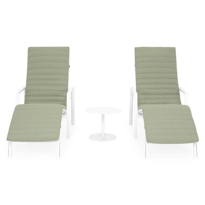 Set mobilier gradina/terasa 2 sezlonguri si masuta, Maison Mex ACCOR/COSMO, alb/gri