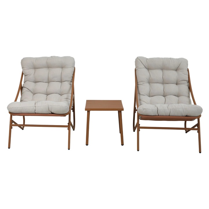 Set mobilier gradina/terasa 2 fotolii si masuta, Maison Mex MARSEILLE, caramiziu/bej