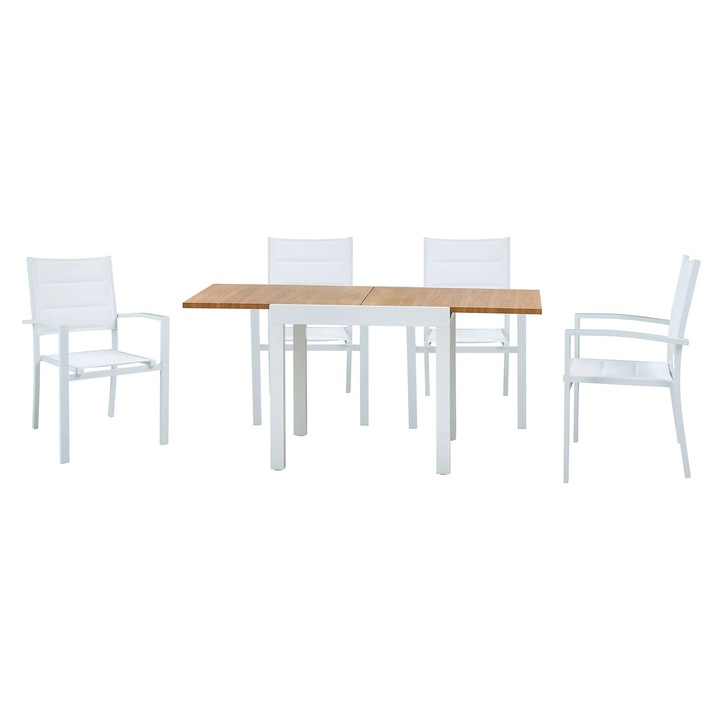 Set mobilier gradina/terasa 4 scaune si masa extensibila mica, Maison Mex DRESDEN, alb/natur