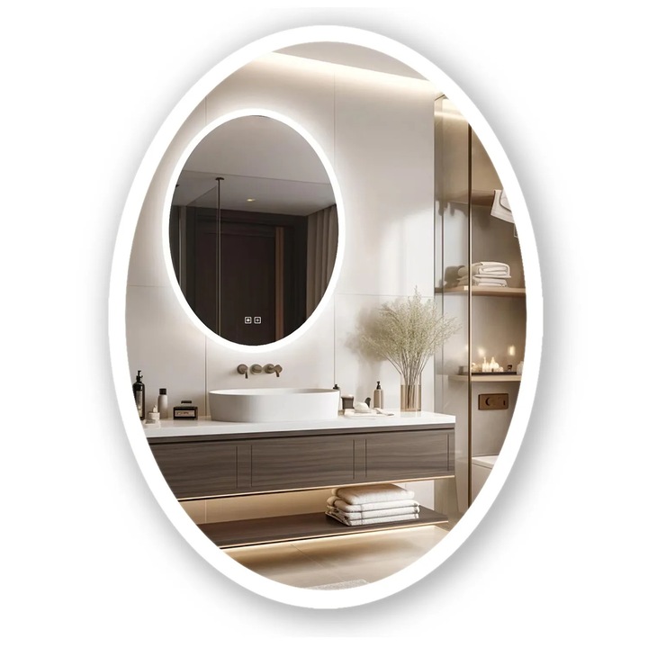 Tutumi LED Tükör 60x80 cm WWA, Keret nélkül, Ovális