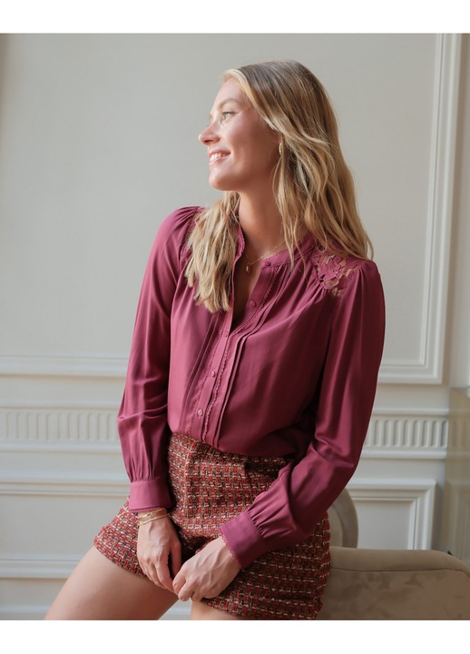 Дамска риза с дантелени апликации 4526T M8 Тъмно лилаво 17083, Виолетов