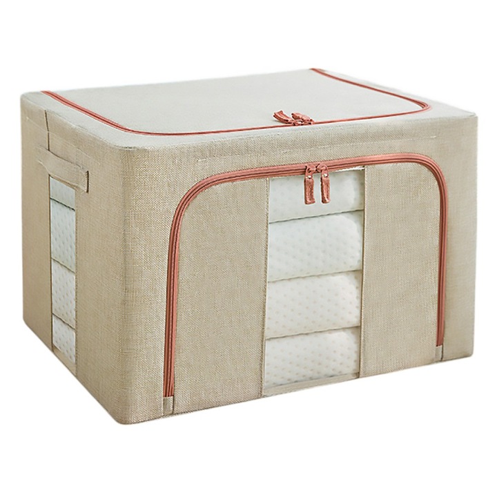 Сгъваеми кошници за съхранение от памук, екологични материали с рамка от неръждаема стомана, прозрачен прозорец за лесно идентифициране на артикули, влагоустойчиви контейнери с голям капацитет за дома и офиса