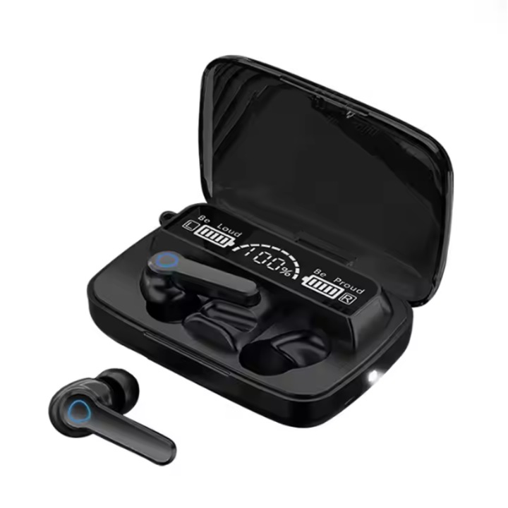 Casti True Wireless 5.3 - Bluetooth cu Afisaj mare Digital LED, Tehnologie Avansata, Control Tactil, Impermeabile, Sunet Premium si Design Elegant, Negru MOOD ( BE AUTHENTIC)