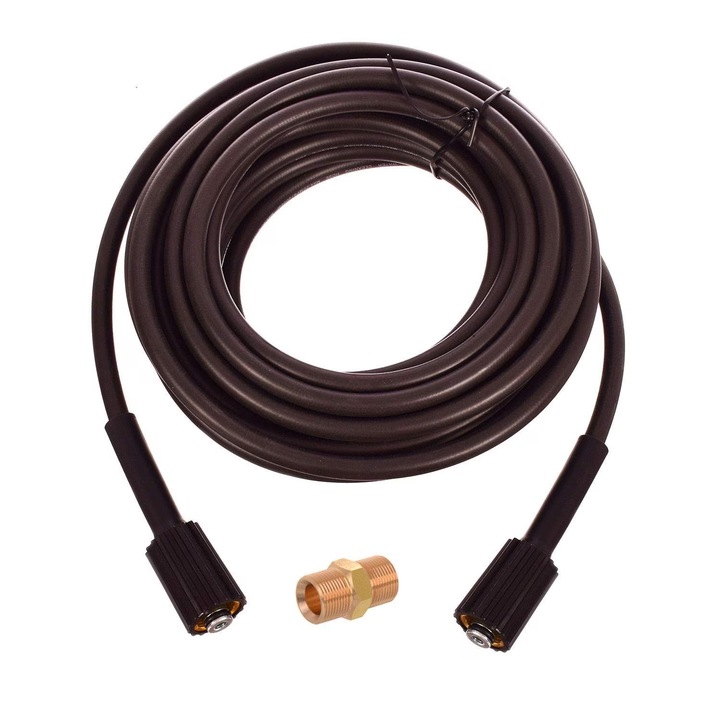 Furtun pentru masina de spalat cu presiune Karcher, 10m, M22/14, 3600 PSI, anti-intors, cu adaptor, Negru