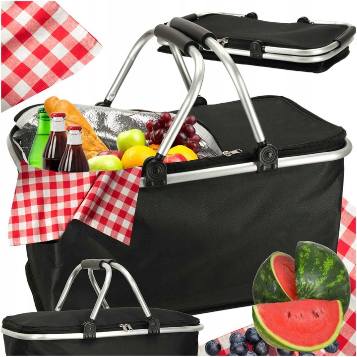 Cos picnic termic pliabil, 32L, negru, rezistent la apa